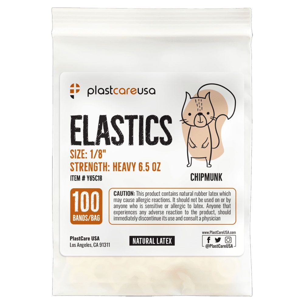 plastcareusa ELASTICS 1/8″ Chipmunk, Heavy 6.5 oz Elastic Bands, Yellow, 100/Bag