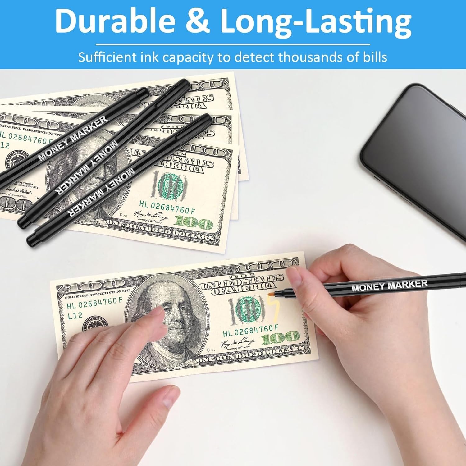 5 Pack Counterfeit Money Detector Pen, Money Marker Bill Detector Pen, Univer…