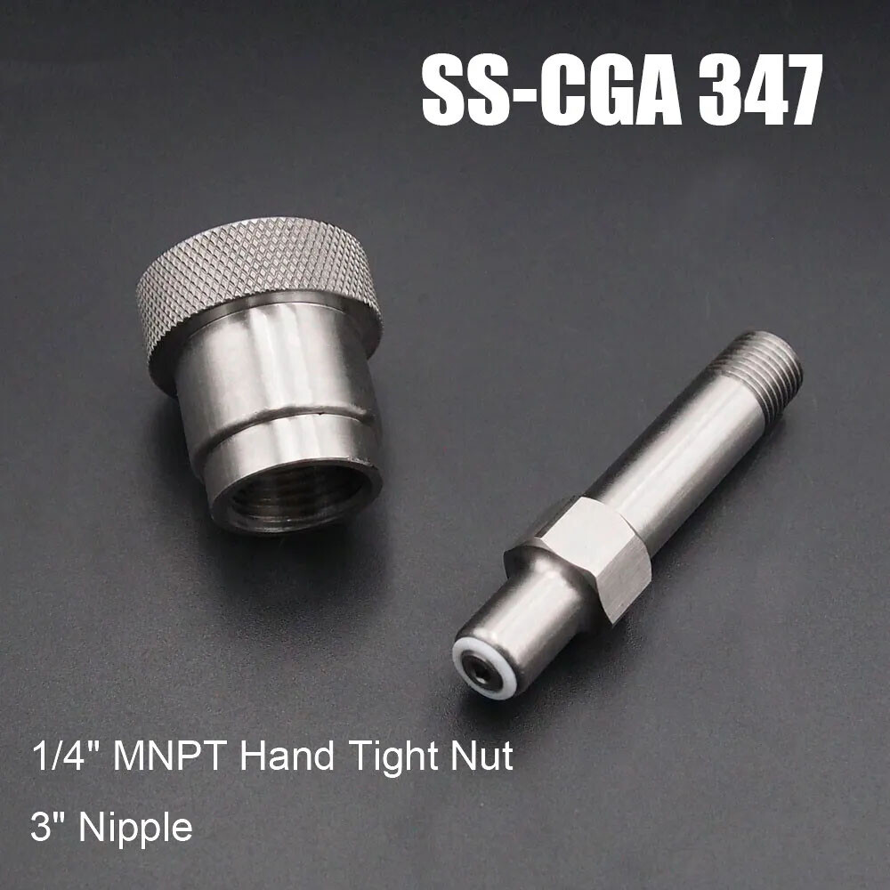 SCBA Firefighting SS-CGA 347 Kit 1/4 Inch MNPT Hand Tight Nut & 3 Inch Nipple