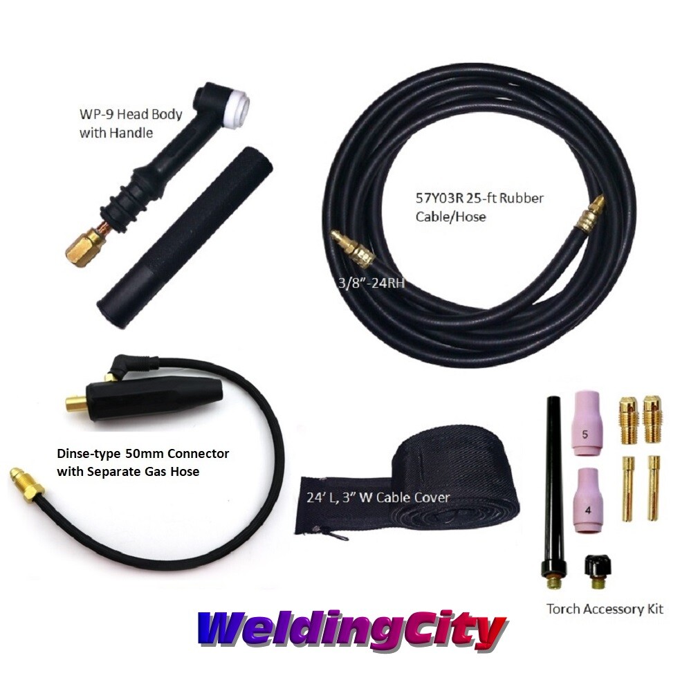 WeldingCity® Dinse-rear TIG Welding Torch WP-9 125A 25-ft Air-Cool | US Seller
