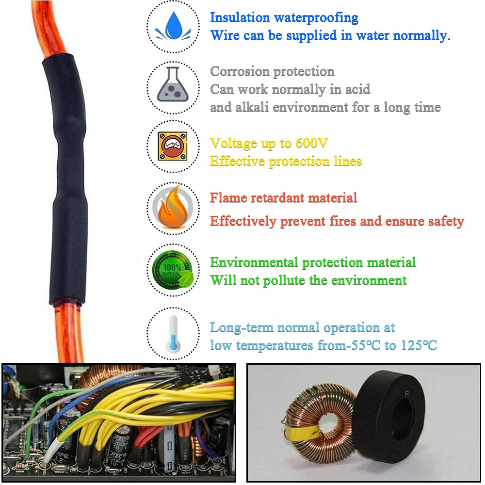 2:1 Heat Shrink Tubing Black Dual Wall Waterproof Glue Wires Wrap (LARGE SIZES)