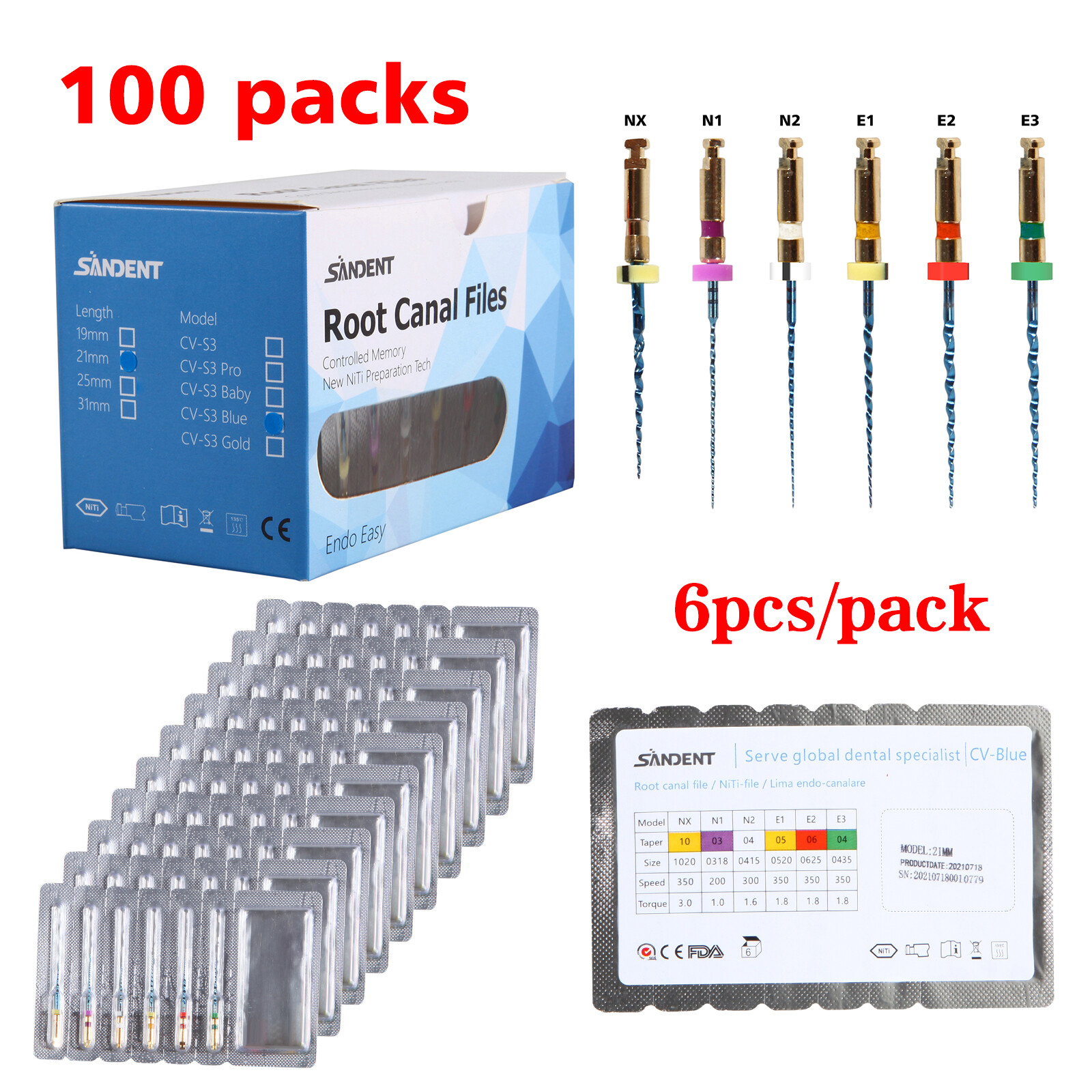 Dental Endo Endodontic Engine Rotary Files Root Canal NiTi Files 25mm 21mm 31mm
