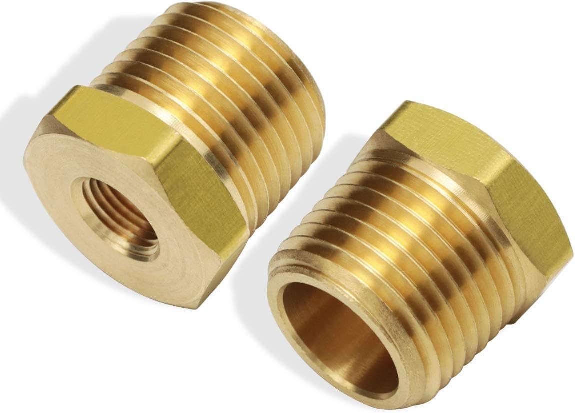 1/2 Inch NPT Male to 1/8 Inch NPT Female Reducing Brass Bushing Adapter – 2 Pack
