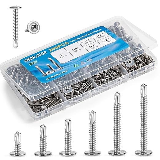 200-Piece Sheet Metal Screws Assortment – #8 Truss Head SS Self-Tapping, 6 Sizes