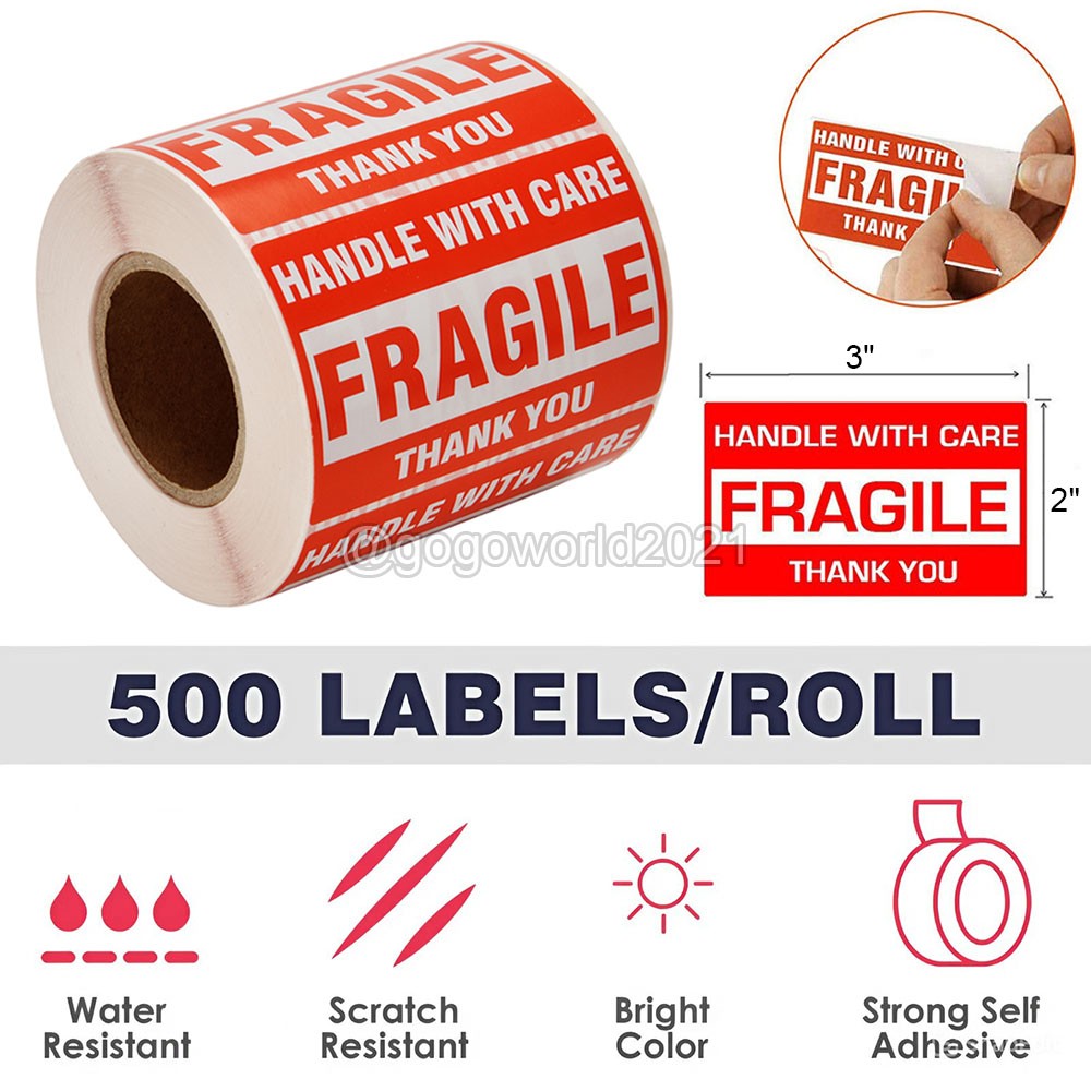 500 Fragile Stickers 2×3 Fragile Labels Sticker Handle With Care Mailing Label