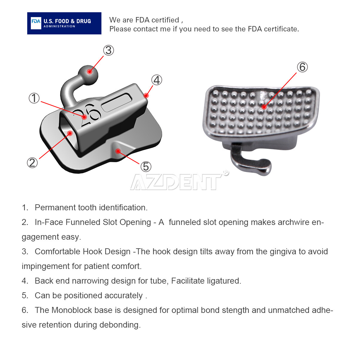 AZDENT Brackets de Ortodoncia Dental Autoligado Pasivo MBT/Roth 022 Ganchos 345