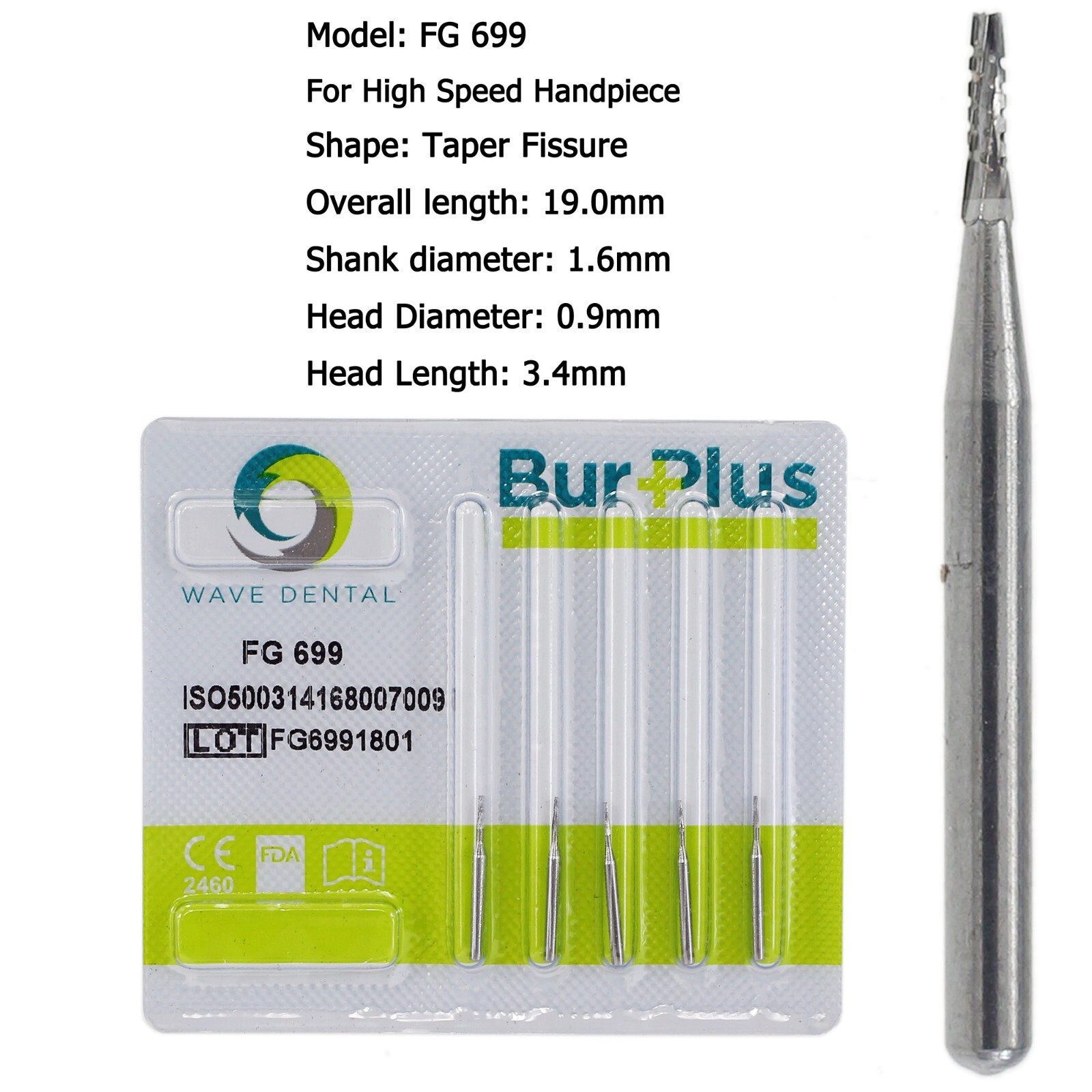 Wave Dental Carbide Burs FG 169L 699 699L 702L High Speed Friction Grip Midwest