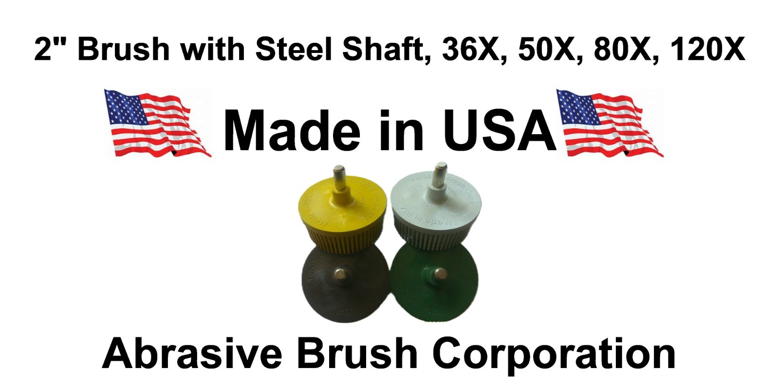 2″ Abrasive Bristle Brush with 1/4″ Steel Shaft, Sample Pack 36X, 50X, 80X, 120X