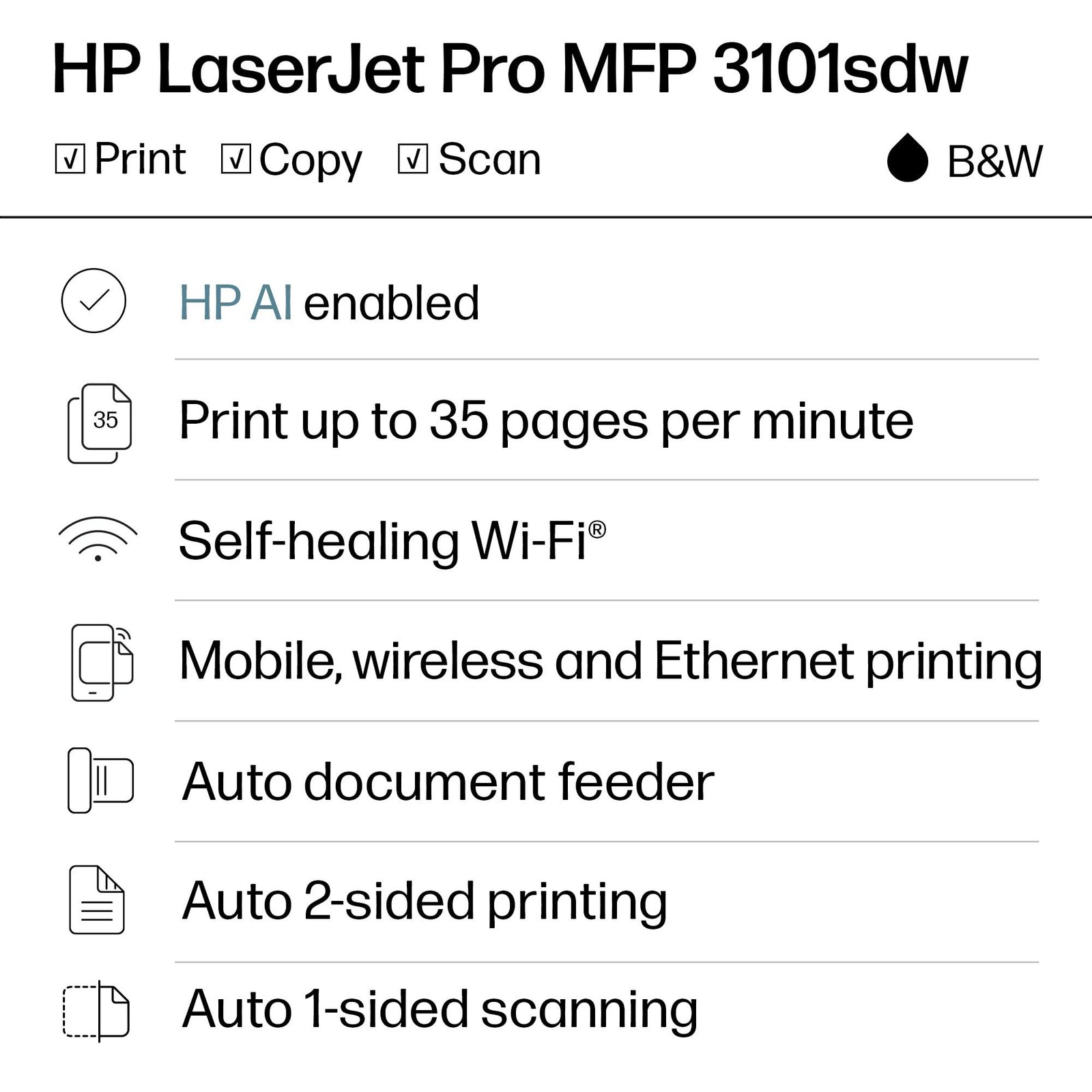 HP LaserJet Pro MFP 3101sdw Wireless All-in-One Laser Printer, Office Printer, D