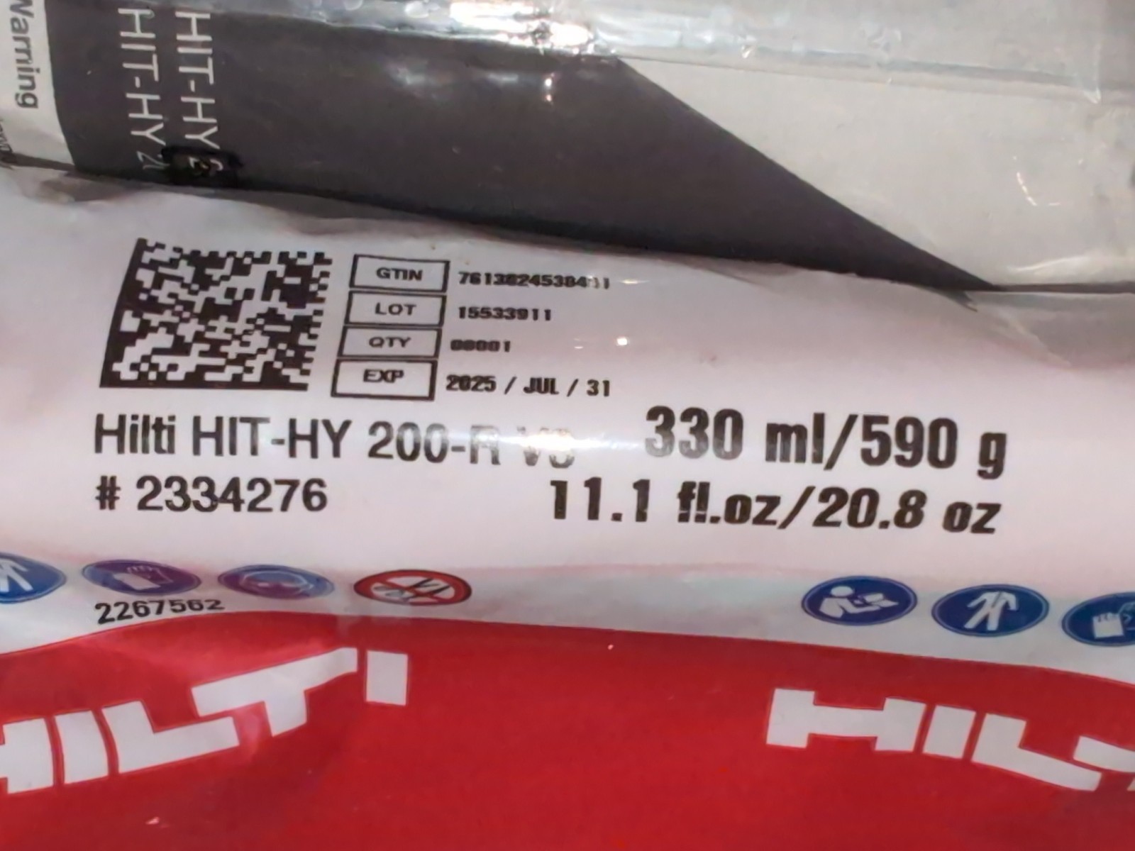 15 tubes of Hilti HIT-HY 200-R V3 Epoxy Adhesive 11.1 fl. oz.