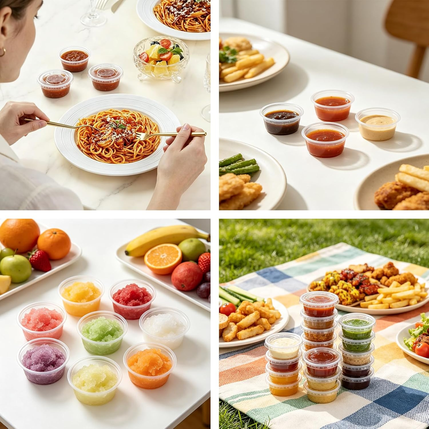 360 Set 2 Oz Jello Shot Cups with Lids, Small Plastic Food Portion Condiment Cup