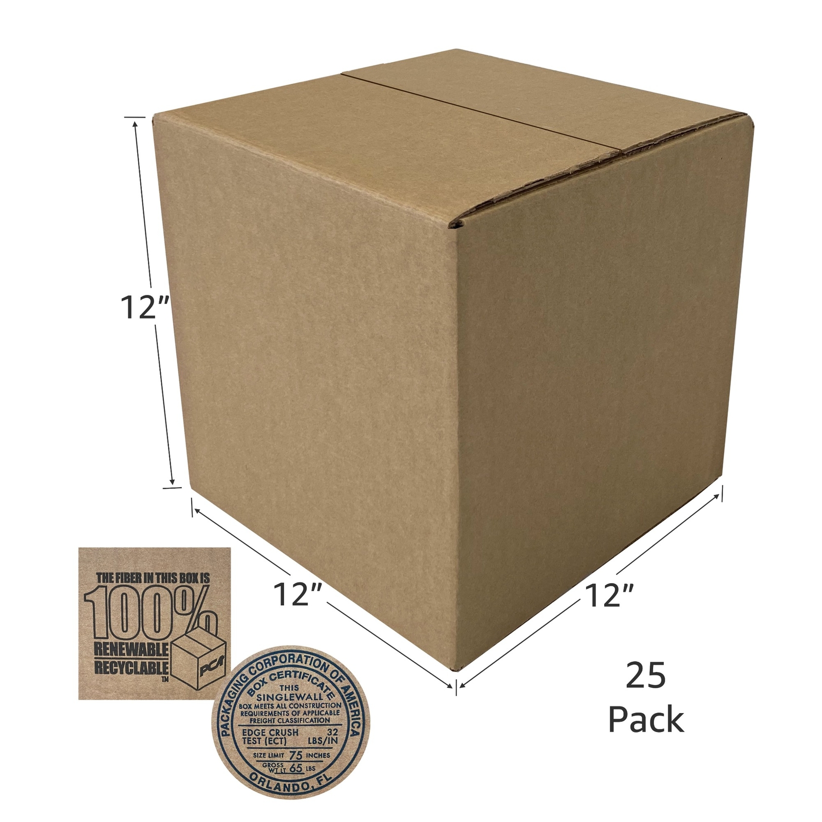 UOFFICE Bundle of 25 Corrugated Boxes 12″ x 12″ x 12″ Cube Boxes