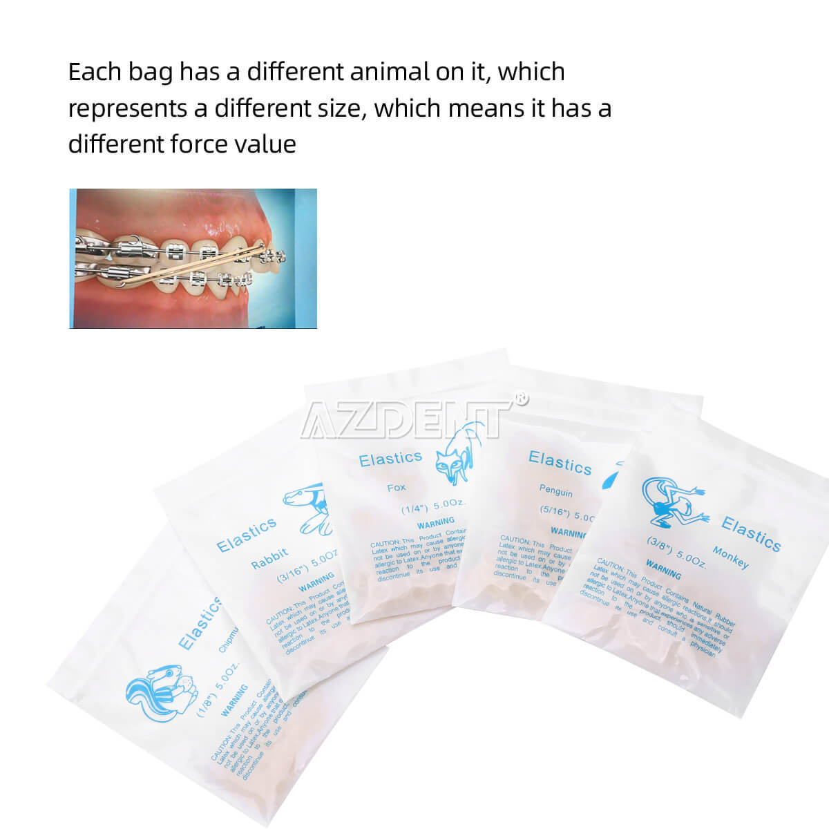 AZDENT Dental Ortho Elastics Latex Braces Rubber Bands 3.5/5.0/6.5OZ 5000Pcs