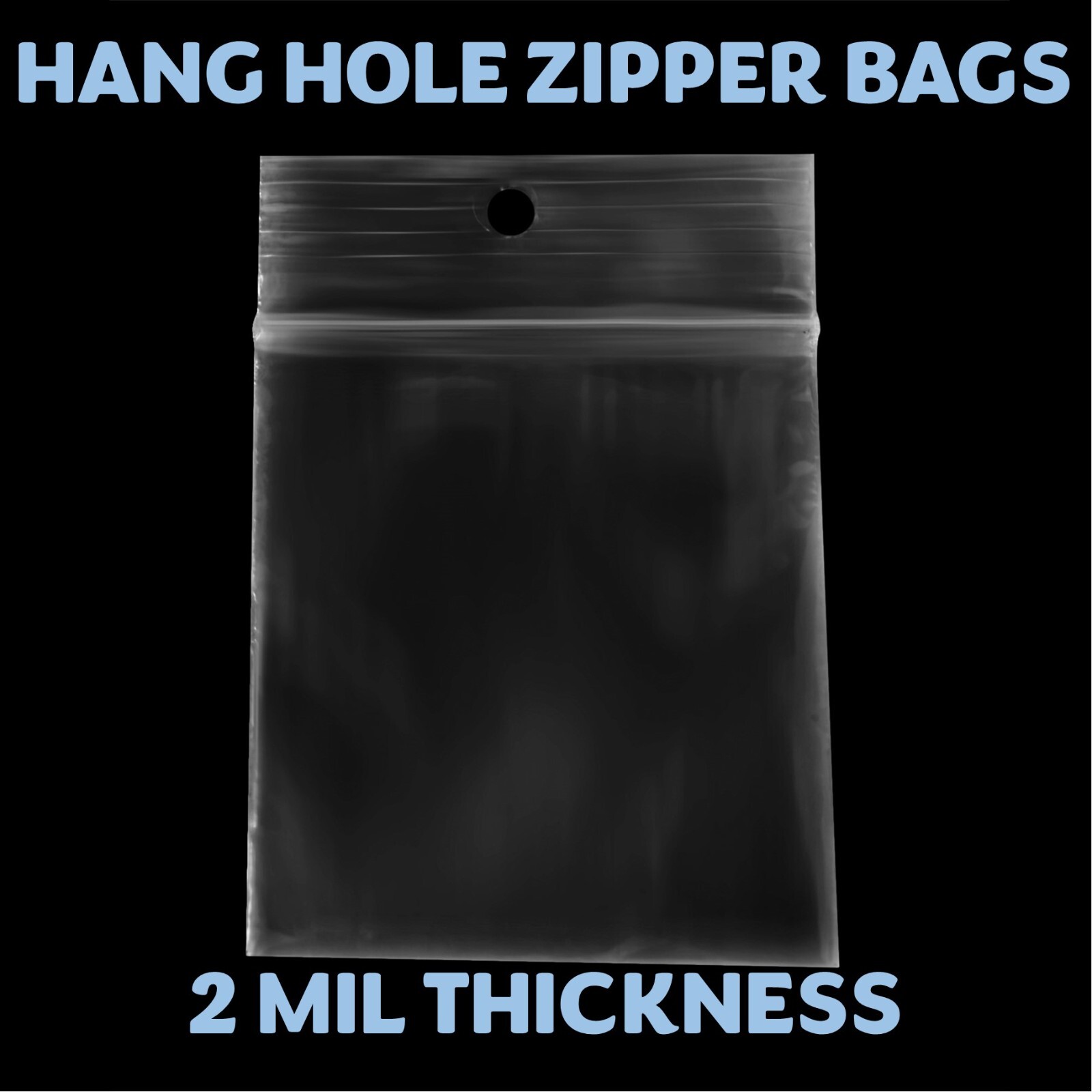 3″x3″ Hang Hole Zip Top Lock Seal Reclosable Poly Bags Zipper Baggies 2Mil