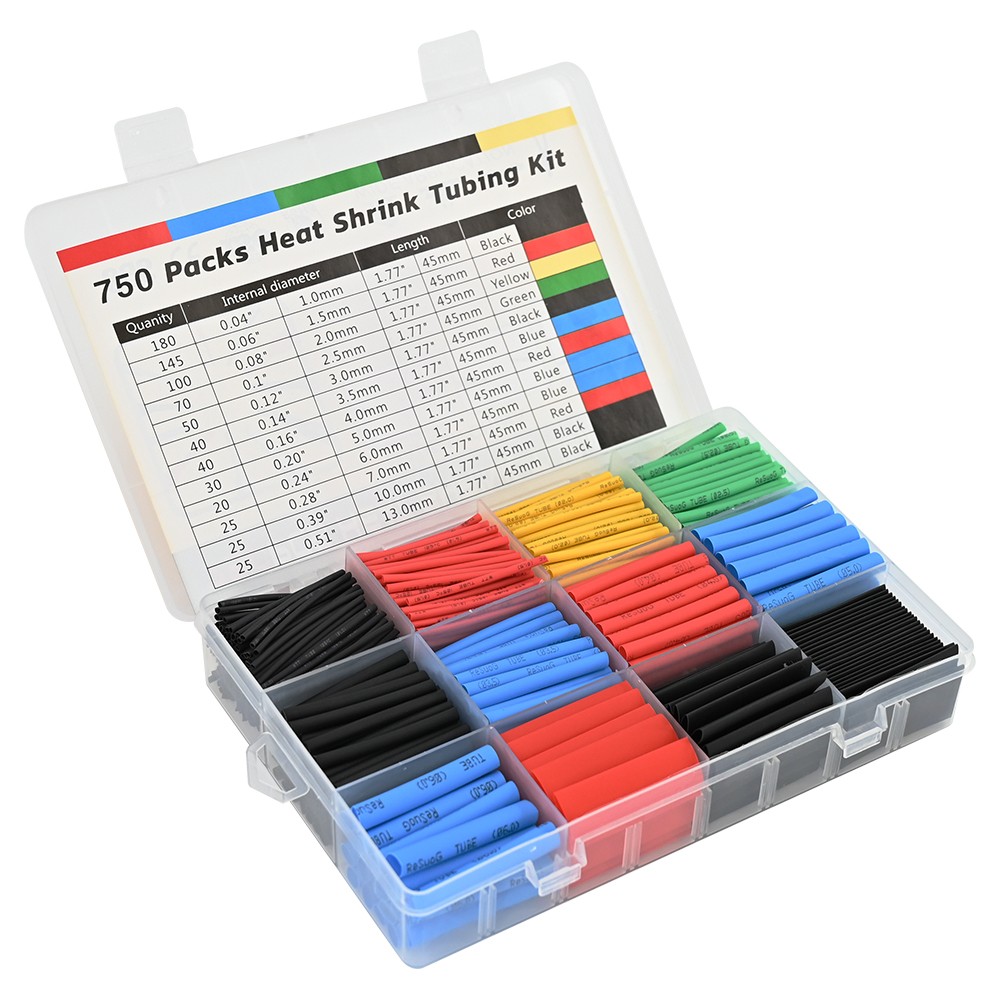 750 x Heat Shrink Tubing Kit Wire Shrink Wrap Tubing Shrink Ratio 2:1
