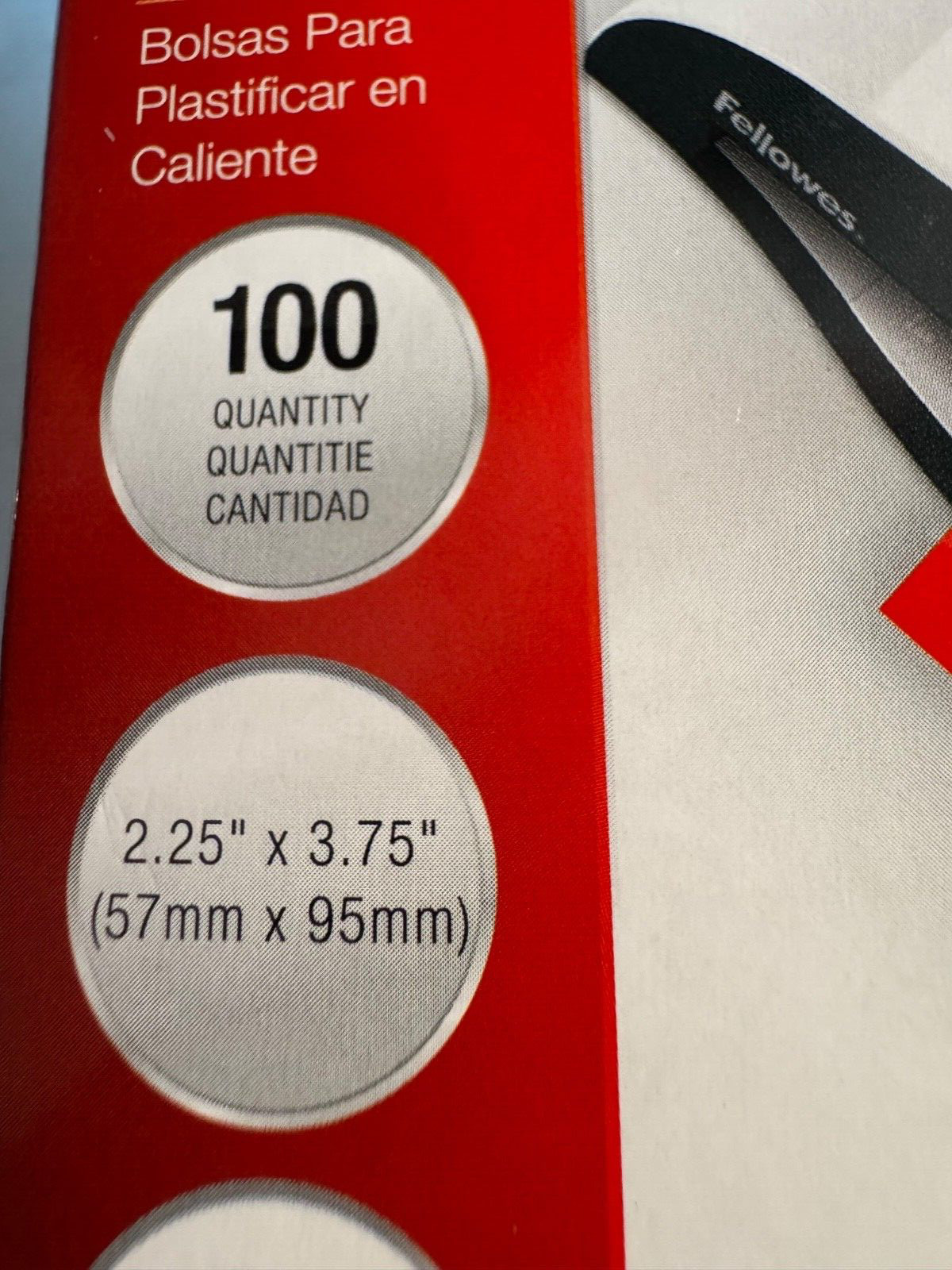 FELLOWES 100 Thermal Laminating Pouches ID Business Cards Size 5 mil 2.25 x 3.75