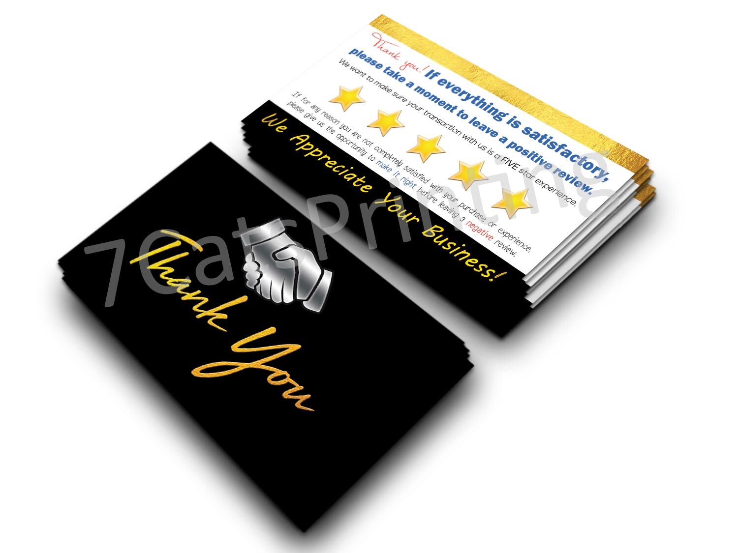 for eBay Seller Thank You Cards Notes For Your Order Black Gold Five Stars