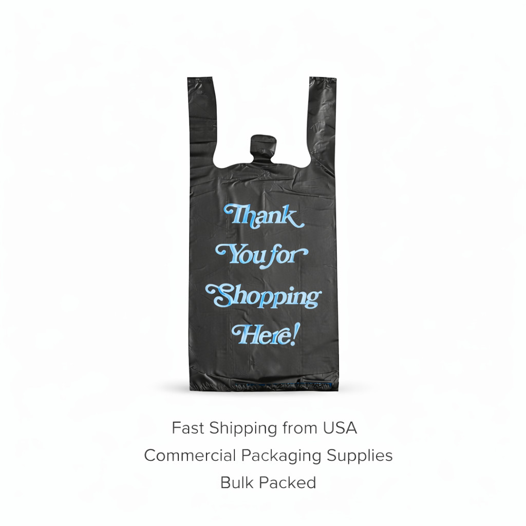 Black Thank You Liquor Bottle Bags 8x20x4 Heavy Duty 0.98 Mil (50-1000)