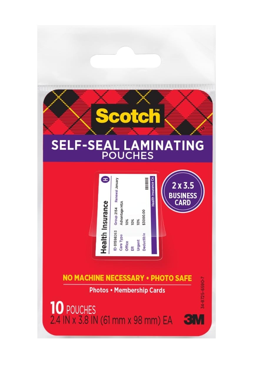 Scotch Self Sealing Laminating Pouches 10 Pack Business Card Size Ultra Clear