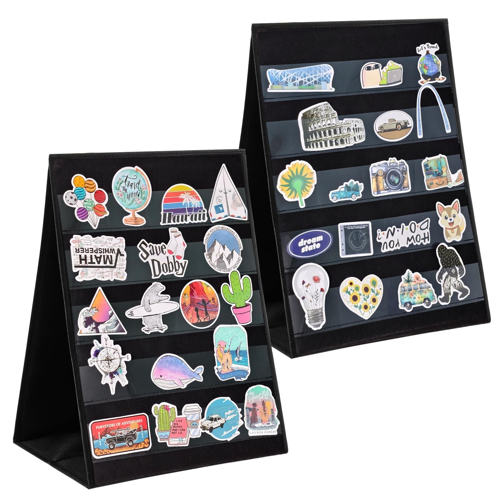 2Pcs 5 Tier Stickers Display Stand for Vendors, Double-Sided Sticker Holder D…