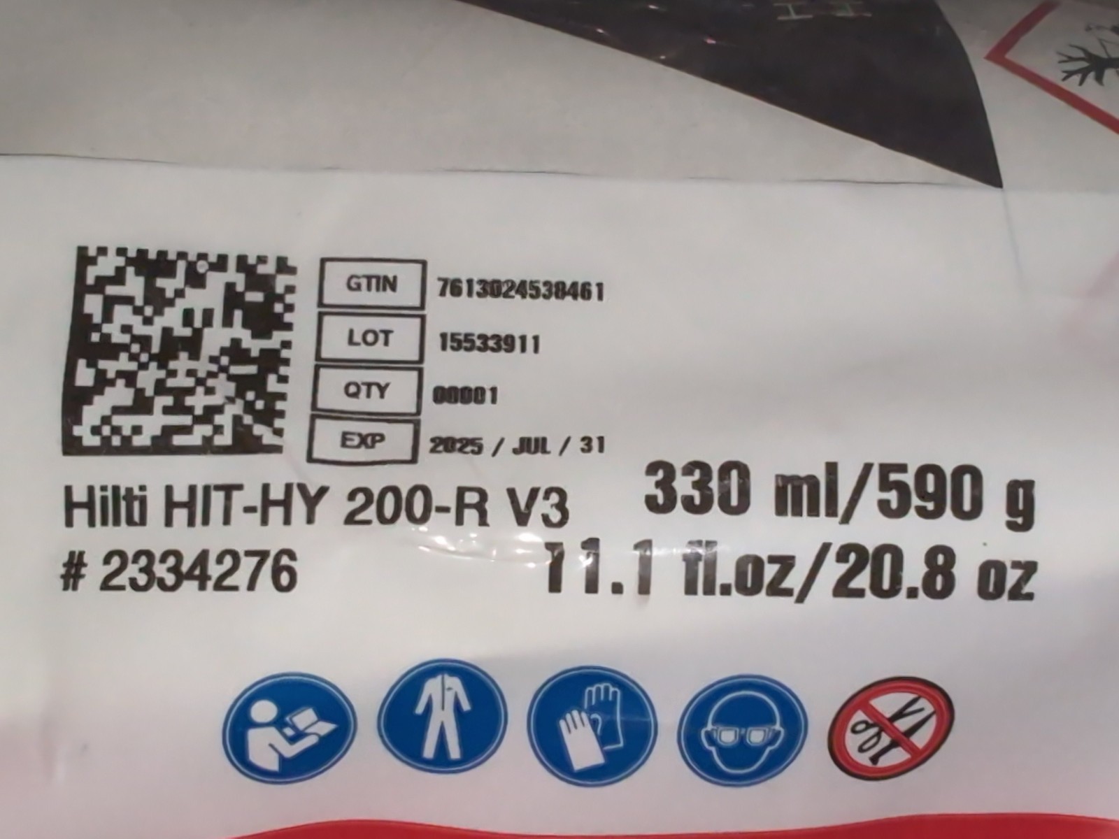 15 tubes of Hilti HIT-HY 200-R V3 Epoxy Adhesive 11.1 fl. oz.