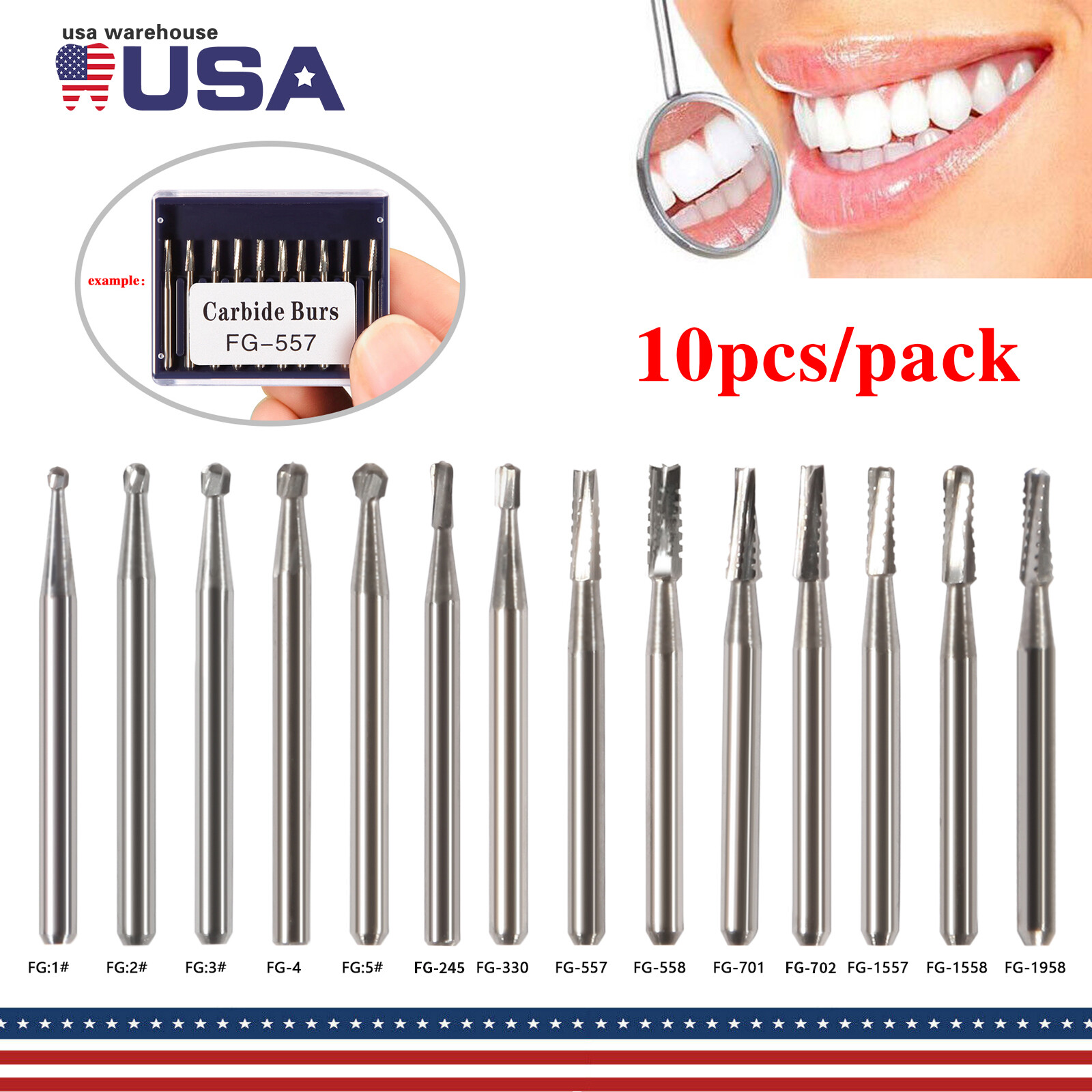10-100* Dental Tungsten Carbide Steel Burs Drills for High Speed Handpiece