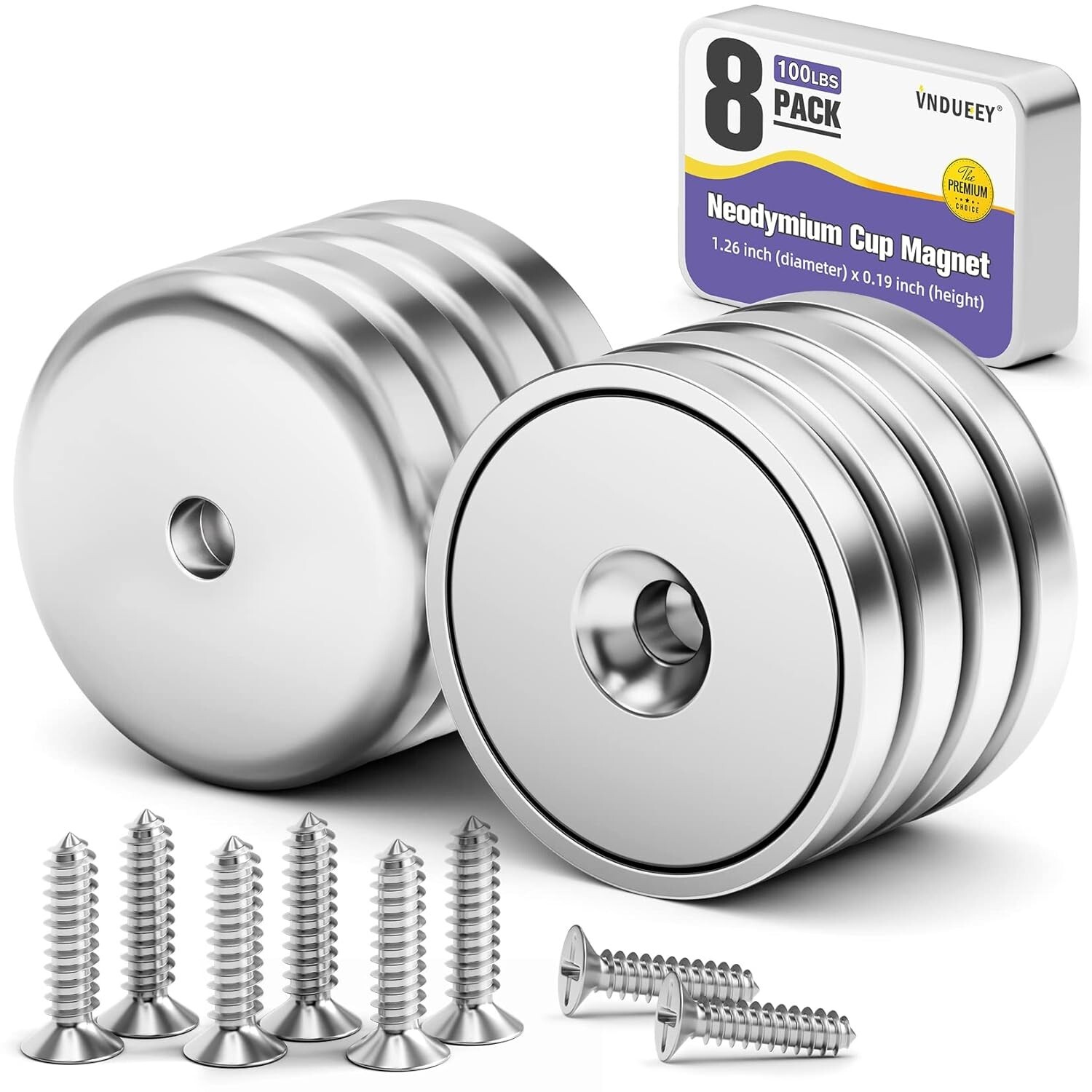 4 Pc or 8 Pc round Base Cup Magnet 100LBS Strong Rare Earth Magnet Heavy Duty