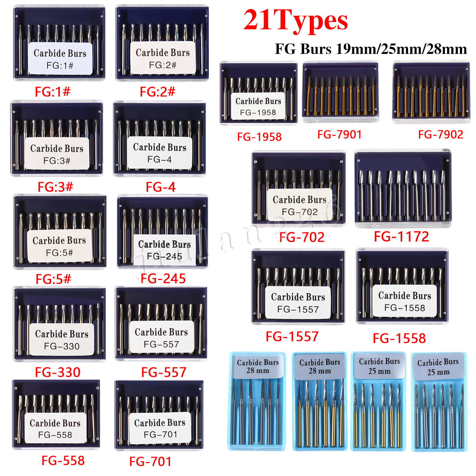 Dental Drill Bits Tungsten Carbide Burs Round Head HP/RA/FG Dentist Tools