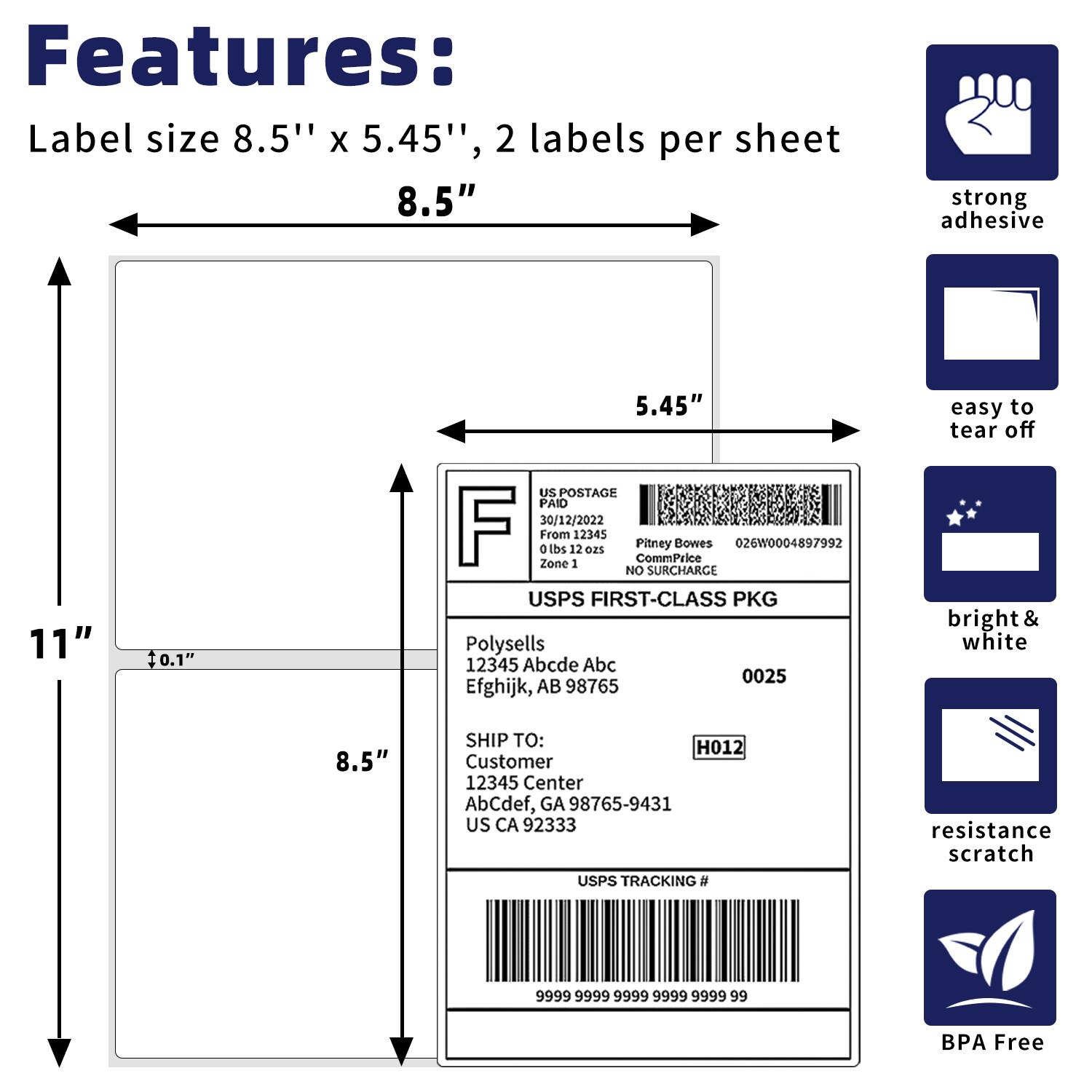 100-1000 Shipping Labels 8.5×5.5 Half Sheet Self Adhesive Round 2 Per Sheet