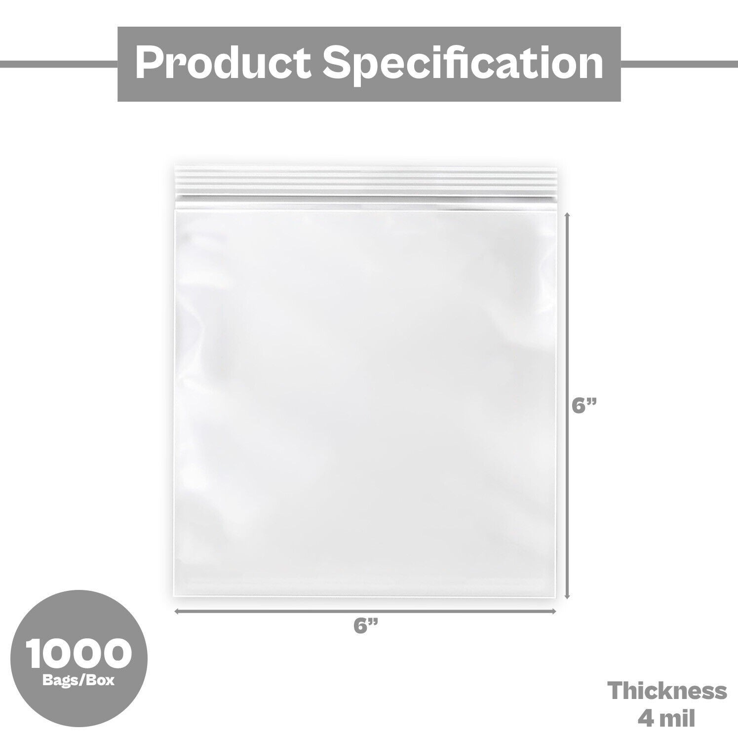 1000 Pcs 6″ x 6″ Zipper Bags Clear 4 Mil Reclosable Self Seal Ziplock Baggies