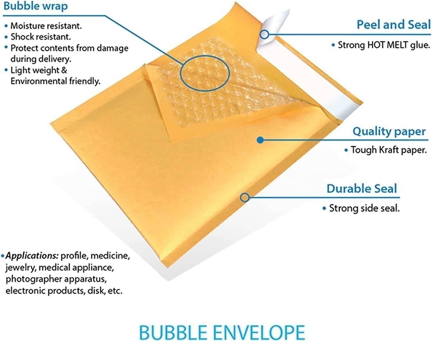 100 #4 9.5×14.5 Kraft Paper Bubble Padded Envelopes Mailers Case 9.5”x14.5