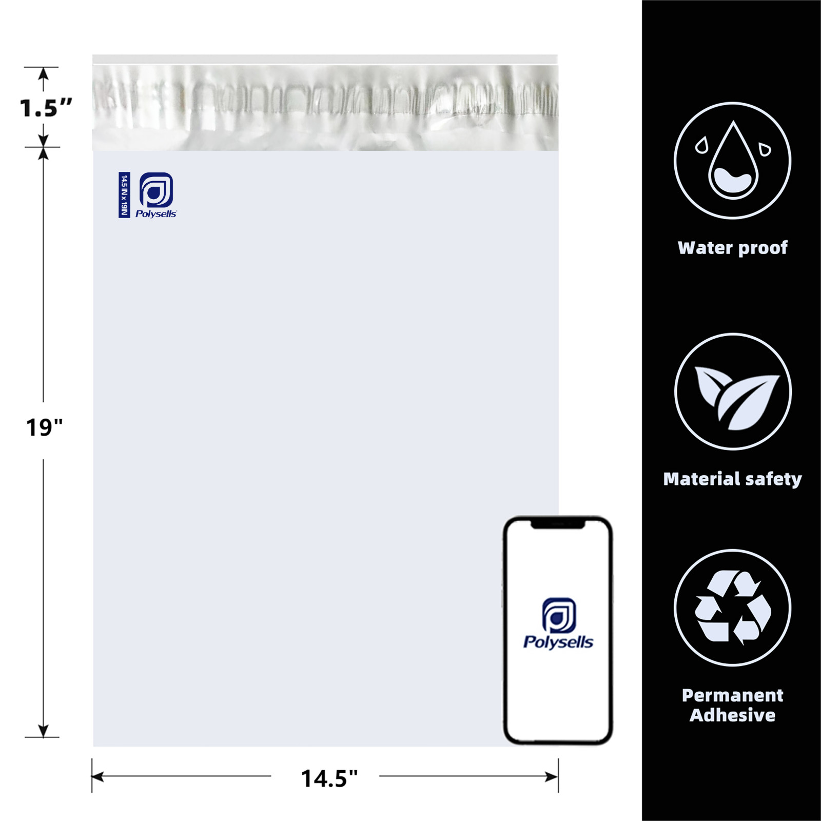 100 14.5×19 POLYSELLS Poly Mailers Envelopes Self Sealing Shipping Mailers Bags