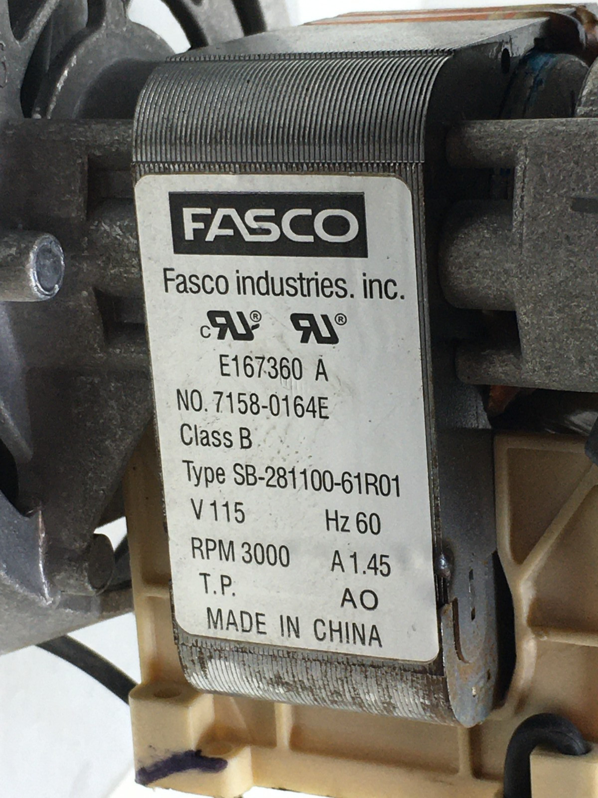FASCO 70580260 Draft Inducer Blower Motor 7158-0164E Trane D342077P02 used #L52A