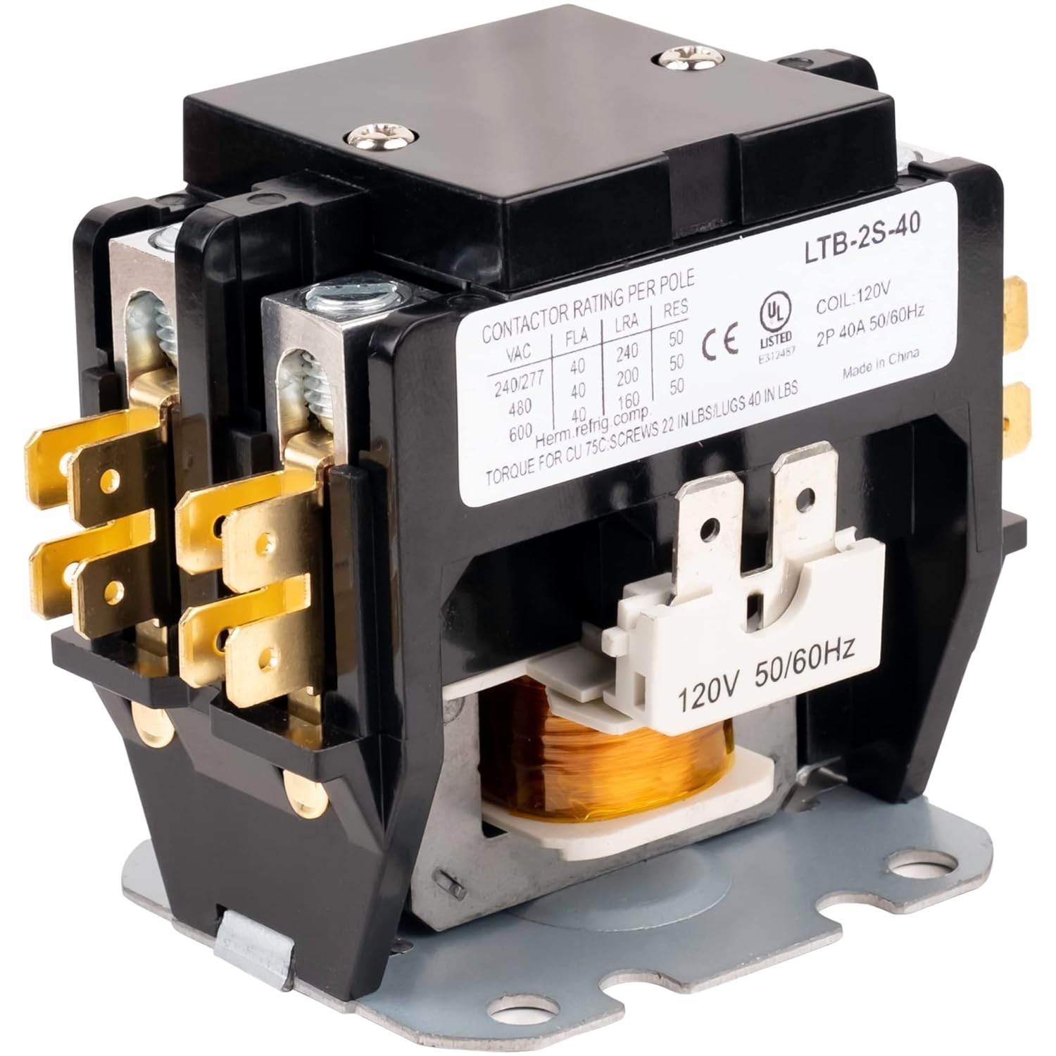 Contactor HVAC 2 Polos 40A Bobina 120V para Compresor Condensador 50A UL