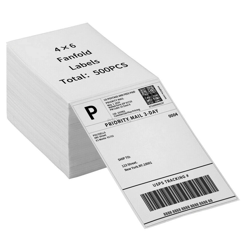 4000pc (4×6) Fanfold Direct Thermal Shipping Labels for Zebra and Rollo Printers