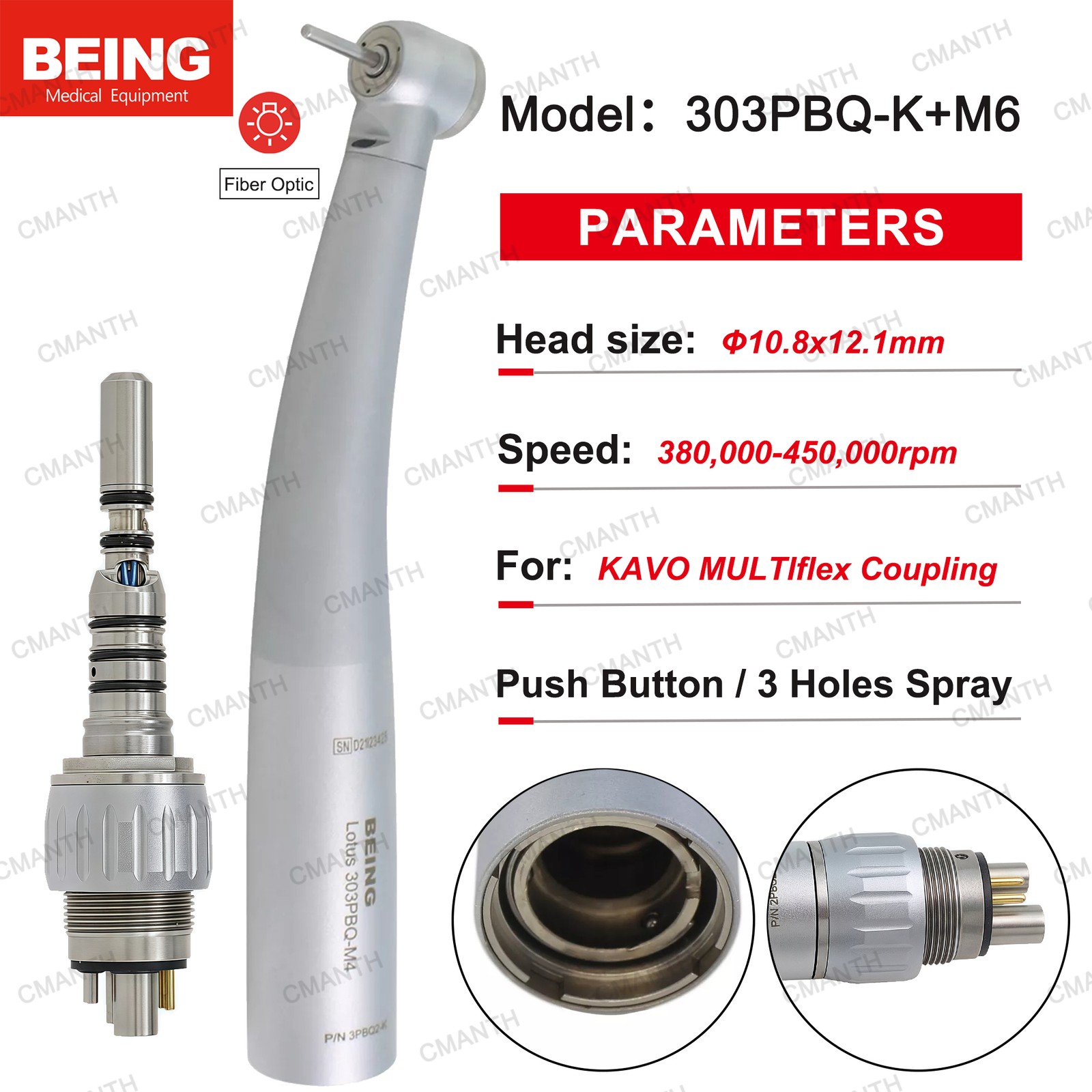 BEING Dental Fiber Optic Handpiece High Speed Turbine For KaVo Coupler 6 Hole