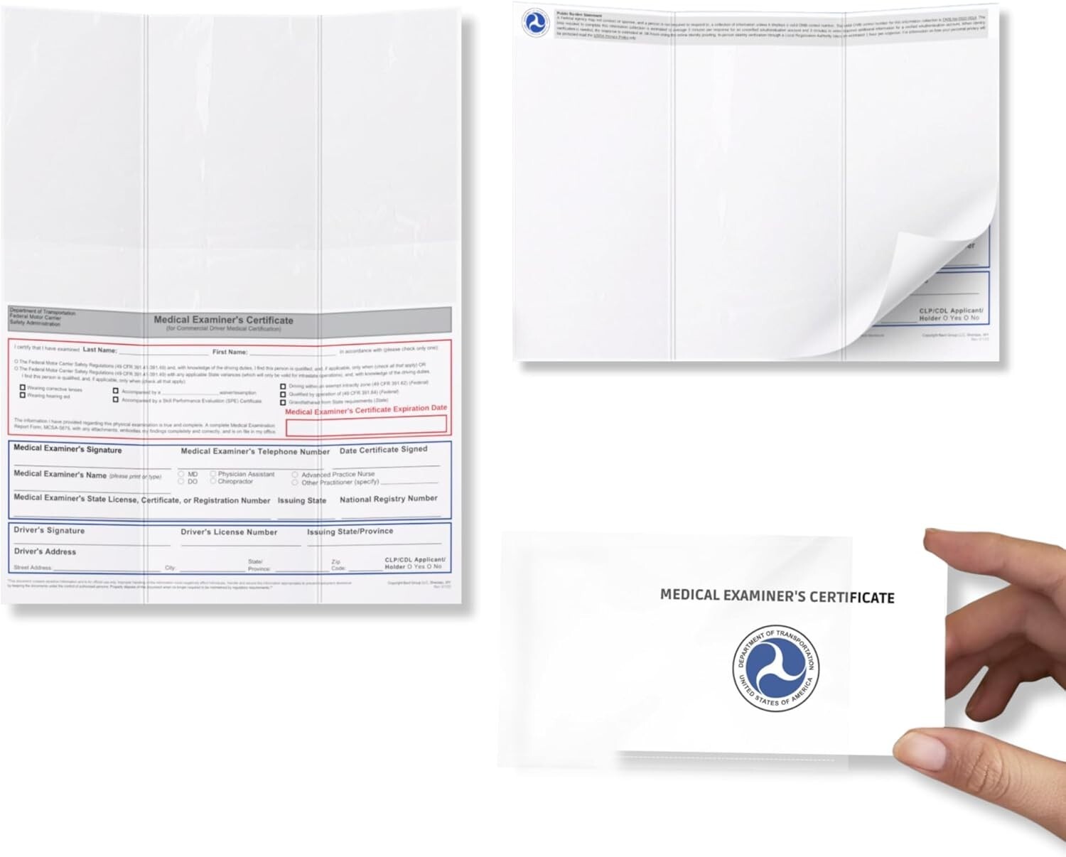 DOT FMCSA Medical Examiner Certificate / DOT Medical Cards Laminated / MCSA-5876