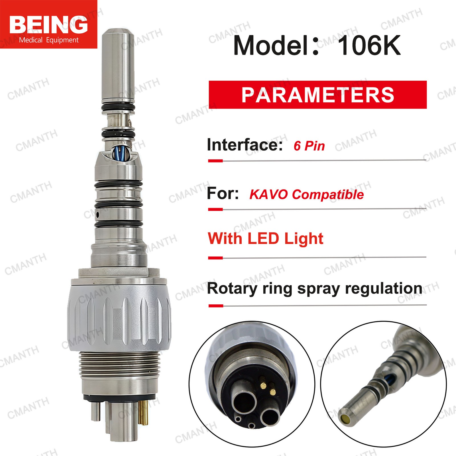 BEING Dental Fiber Optic Handpiece High Speed Turbine For KaVo Coupler 6 Hole