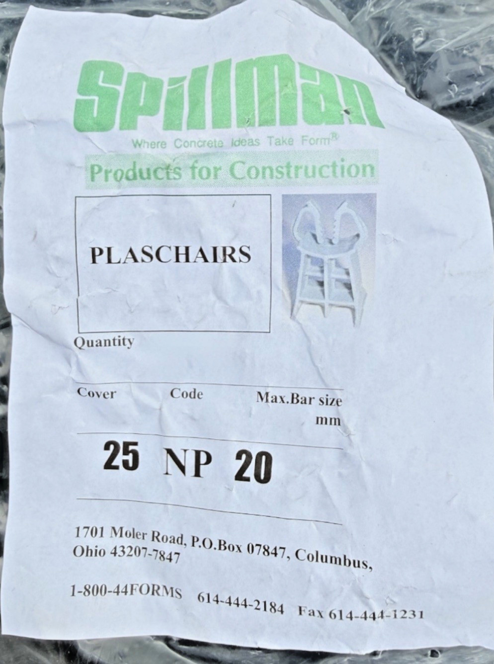 Lot of 100, Spillman, Plaschairs 25NP20 Plastic Rebar Chair 1″ Cover, Black