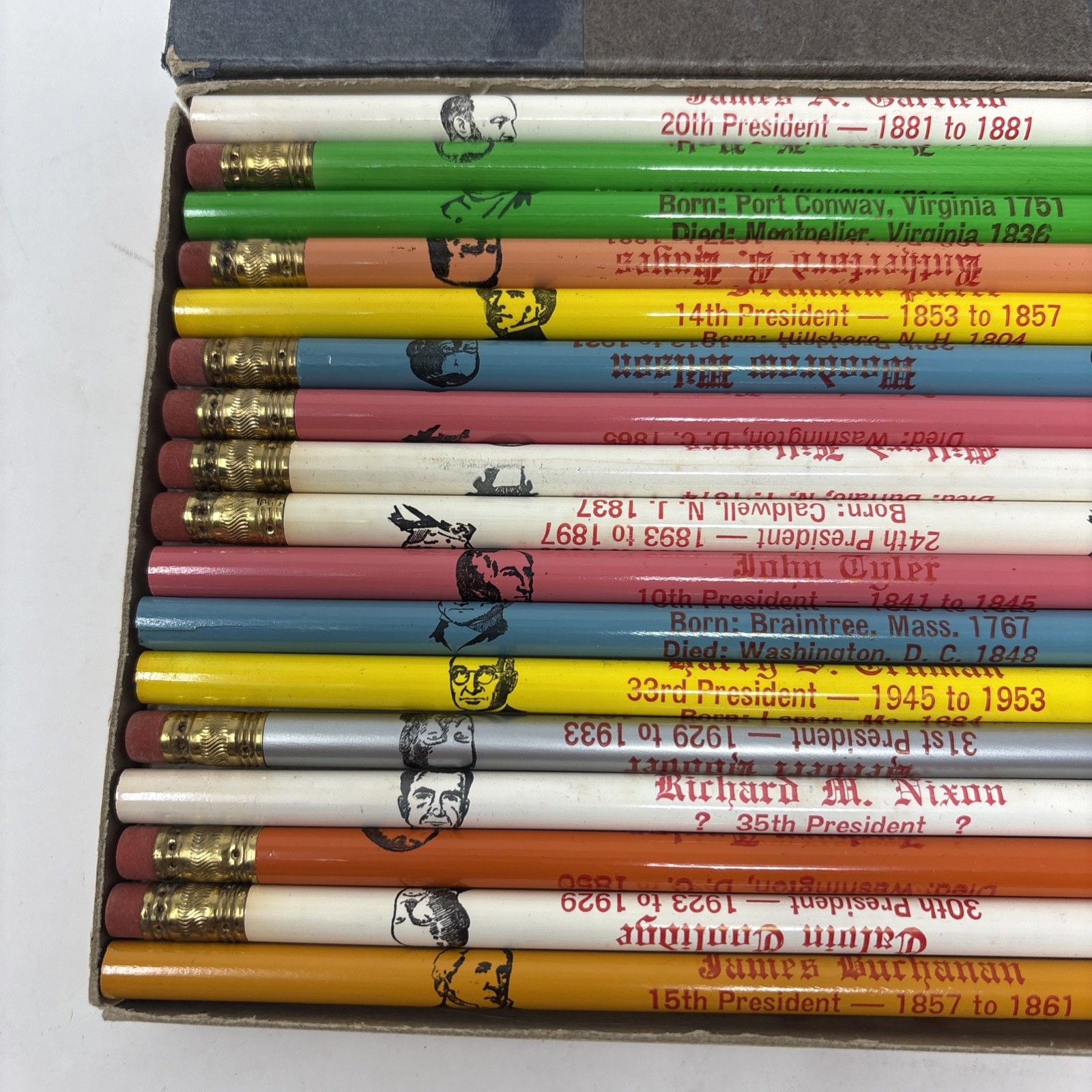 Blue Bonnet Set of 34 US United States PRESIDENTS PENCILS Advertisement Promo