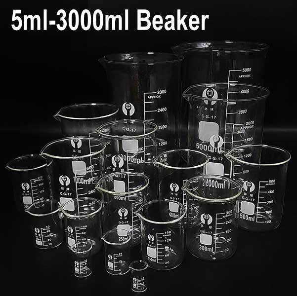 5ml-3000ml Lab Chemistry Borosilicate Glass Beaker Glassware w/ Handle Measuring