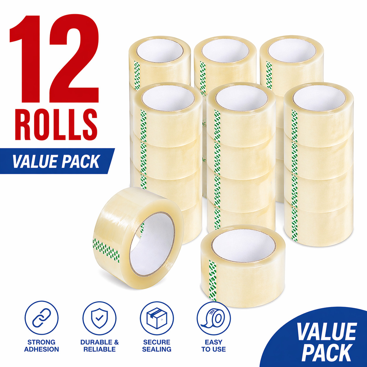 12 Rolls Clear Packing Tape – Strong Adhesion Tape 2″ x 110 Yard 1.8 Mil