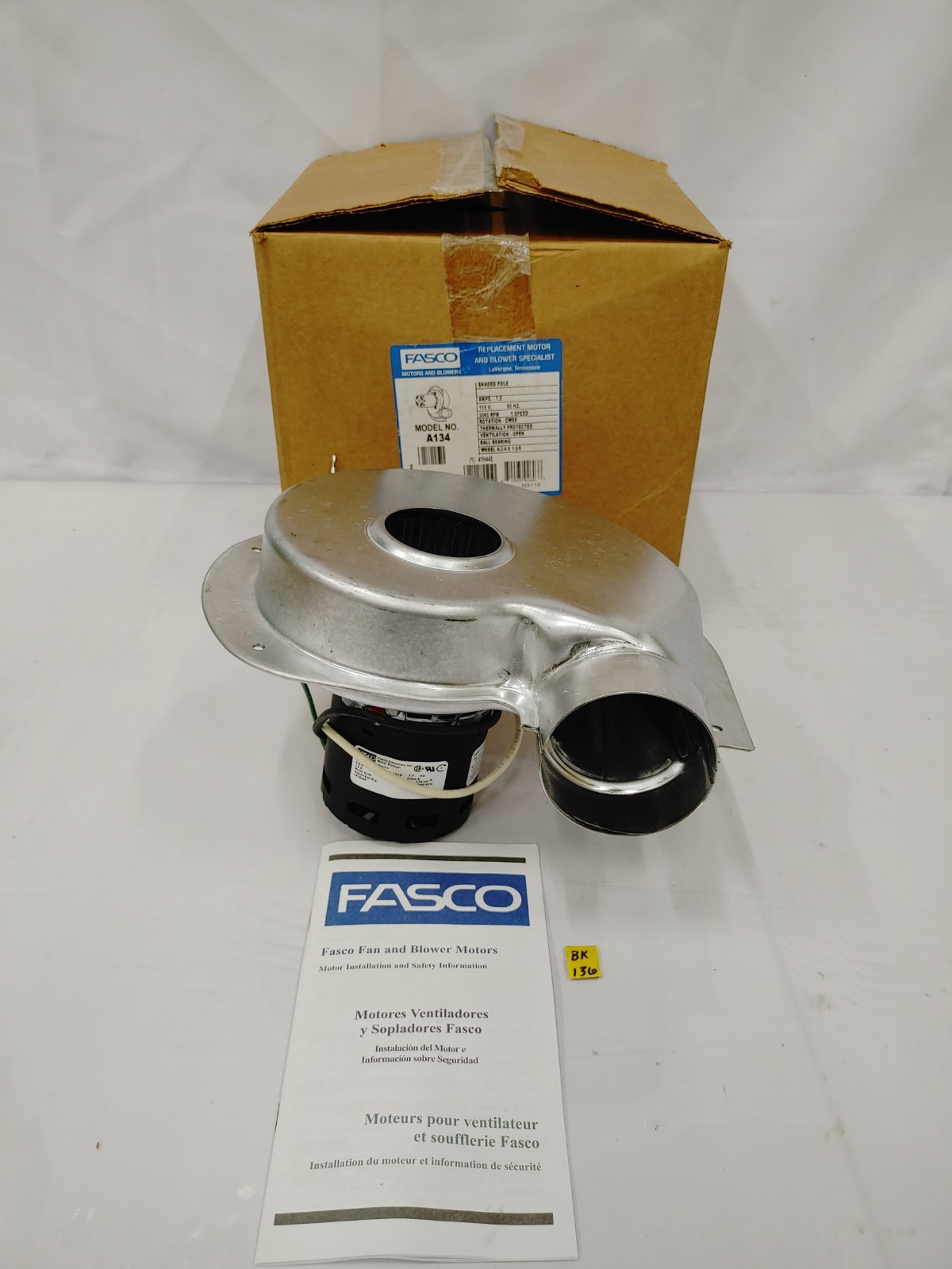 Fasco A134 Inducer Fan Motor 70219408