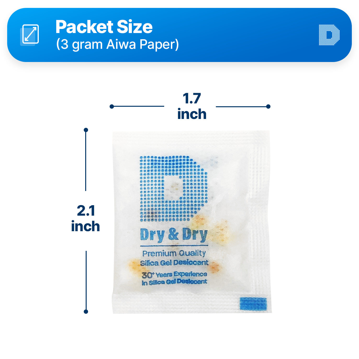 3 gram X 100 PK “Dry & Dry” Food Grade Orange Indicating Silica Gel Packets