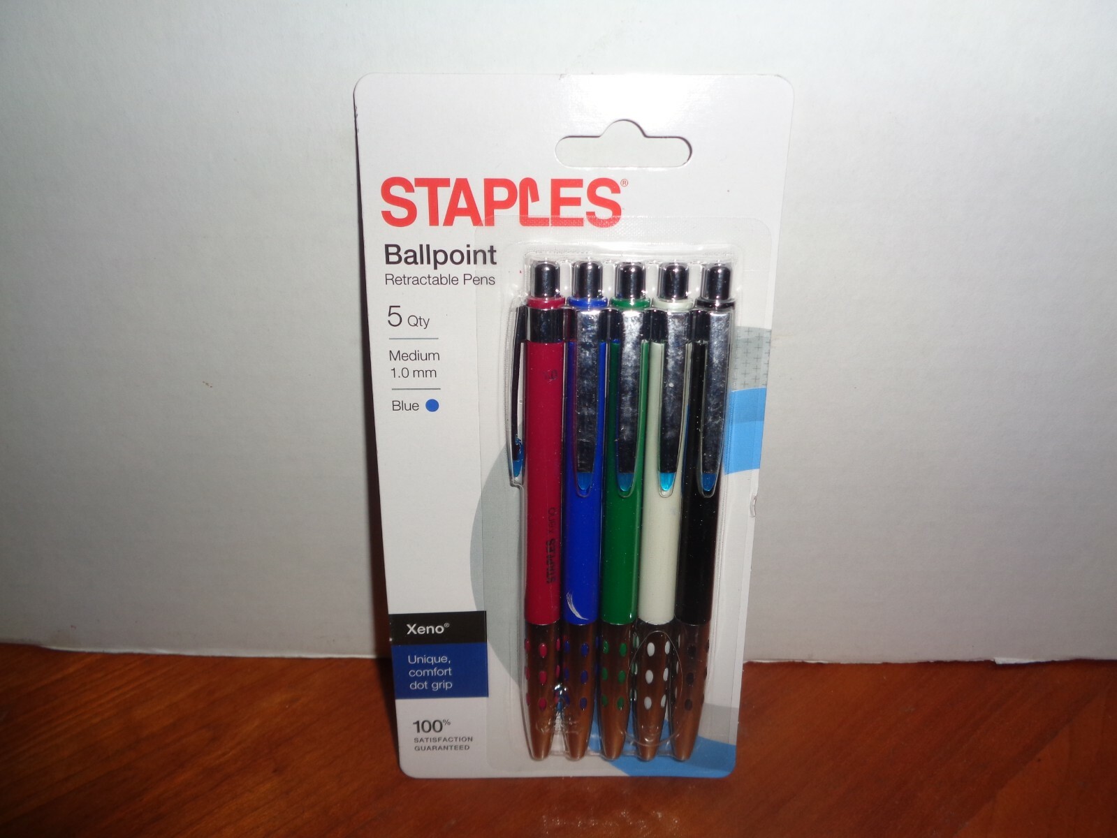 5 PACK STAPLES XENO BLUE INK RETRACTABLE BALLPOINT PENS MEDIUM POINT 1.0 mm