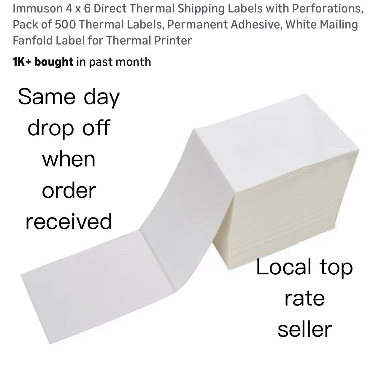 4″x6″ Fanfold Direct Thermal Shipping Labels for Zebra and Rollo 500 PCS