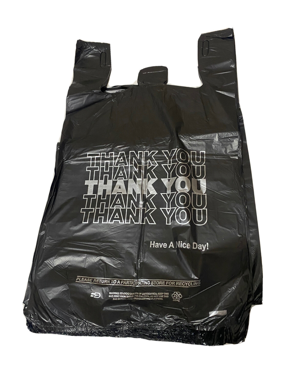 Bags 1/6 Black 21 x 6.5 x 11.5 “Thank You” T-Shirt Plastic Grocery Shopping Bags