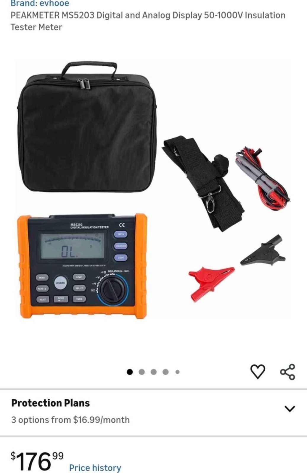 PEAKMETER MS5203 Insulation Tester Megohmmeter 50-1000V 0-99.9GΩ