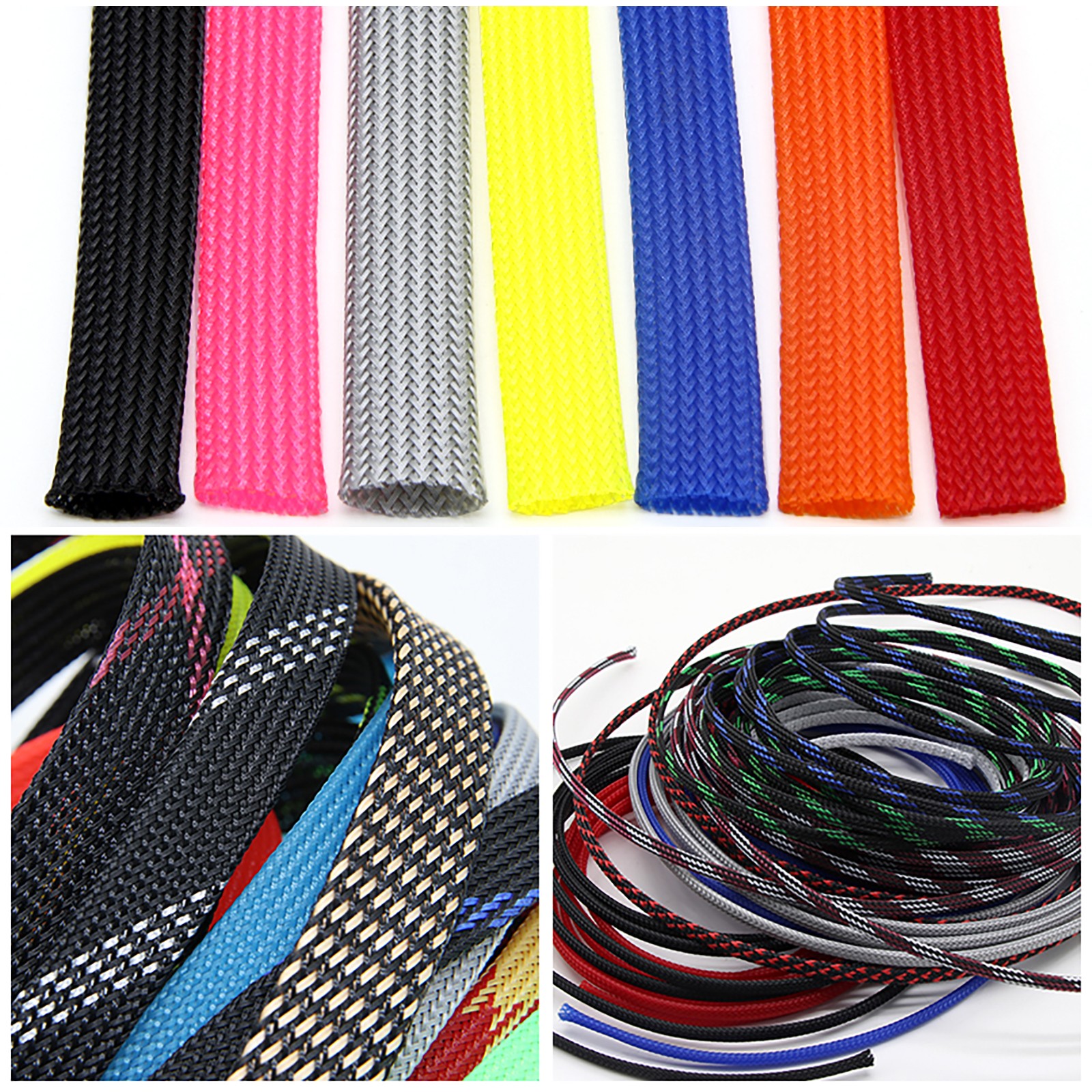 ALL SIZES & COLORS PET Expandable Wire Cable Sleeving Sheath Braided Loom Tubing