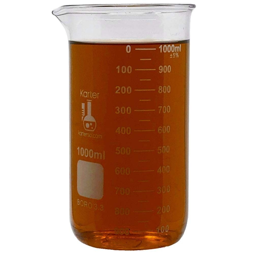 1000ml Beaker, Tall Form, 3.3 Borosilicate Glass, Double Scale, 1000ML